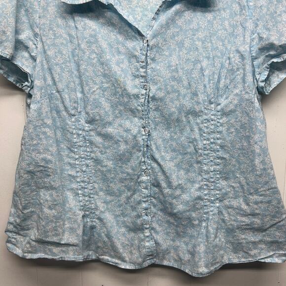 At Last Y2K Sky Blue Button Front Womens Short Sleeve Top 3X Lightweight Capsule - Picture 4 of 11